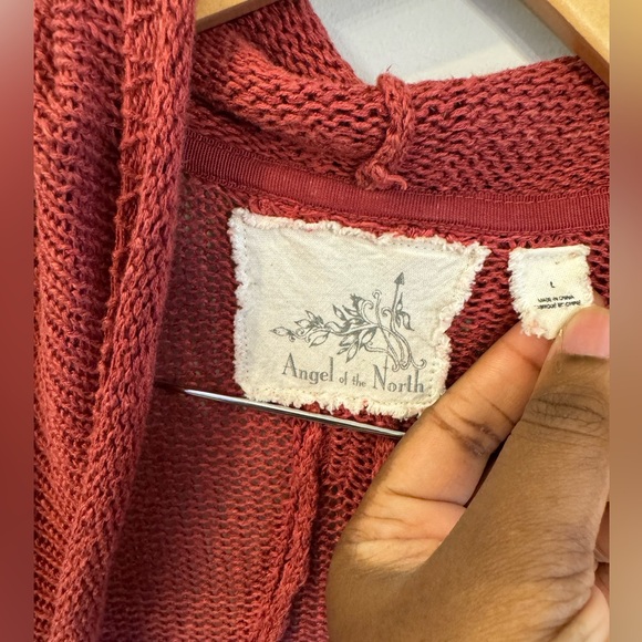 Anthropologie angel of the north large red linen/cotton knit cardigan - Picture 4 of 7